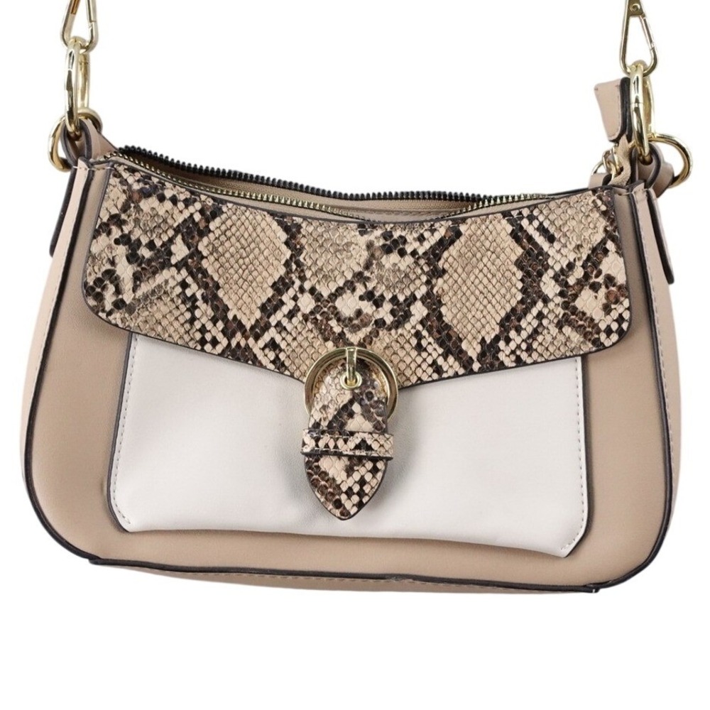Nanette Lepore Snake Print Crossbody Bag‎ Beige Cream Gold Accent